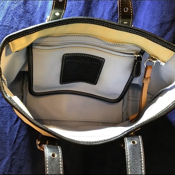 Coach small leather & canvas tote, EUC, black, tan - Picture 4 of 8